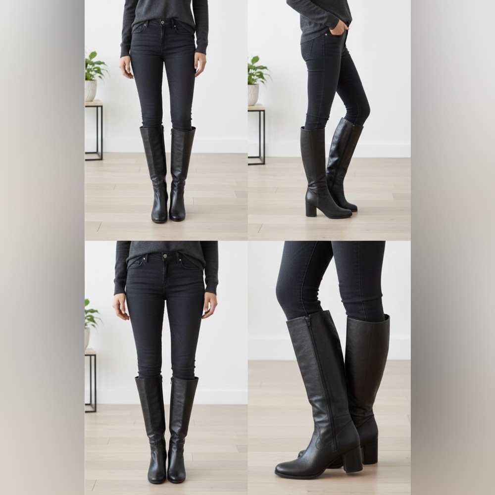 Women's Leather Black Heeled Boot